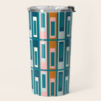 Mid Century Modern Geometric Lexington Ave Pattern in Teal Ochre Pink Travel Mug Gallery Image 2