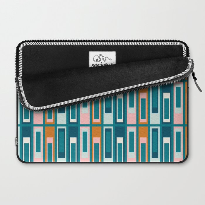 Mid Century Modern Geometric Lexington Ave Pattern in Teal Ochre Pink Laptop Sleeve Gallery Image 2