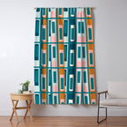 Mid Century Modern Geometric Lexington Ave Pattern in Teal Ochre Pink Window Curtain Gallery Image 5