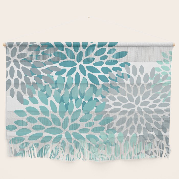 Floral Pattern, Aqua, Teal, Turquoise and Gray Wall Hanging Gallery Image 1