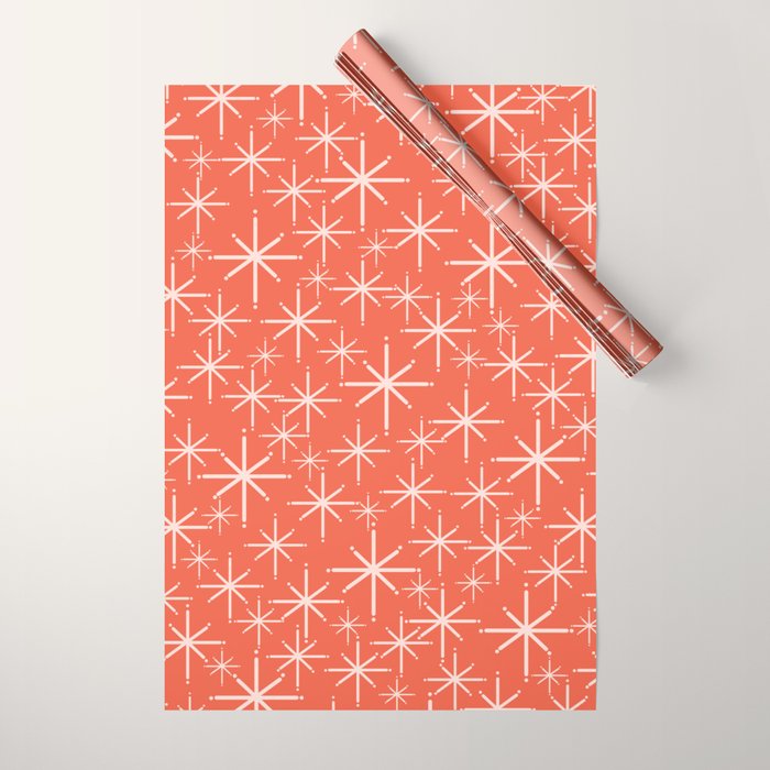 Midcentury Mod Retro Starbursts in Blush and Coral Orange  Wrapping Paper Gallery Image 1
