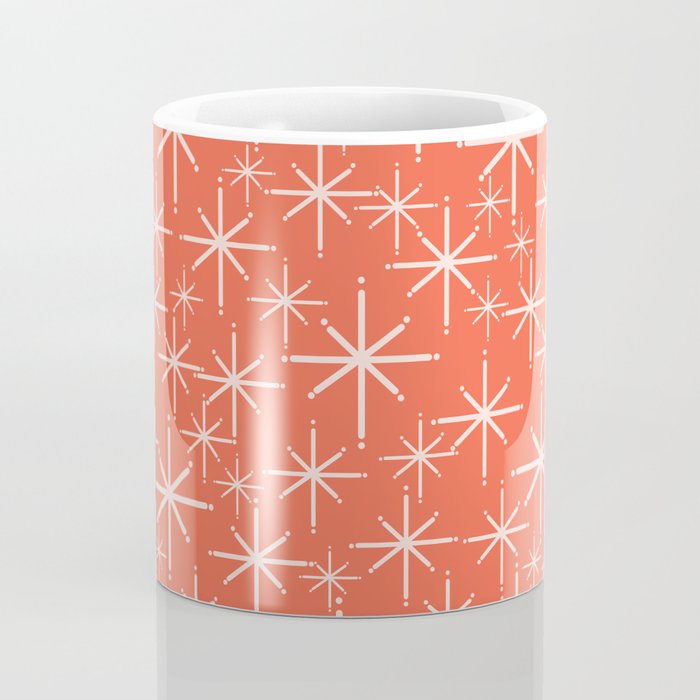 Midcentury Mod Retro Starbursts in Blush and Coral Orange  Coffee Mug Gallery Image 4