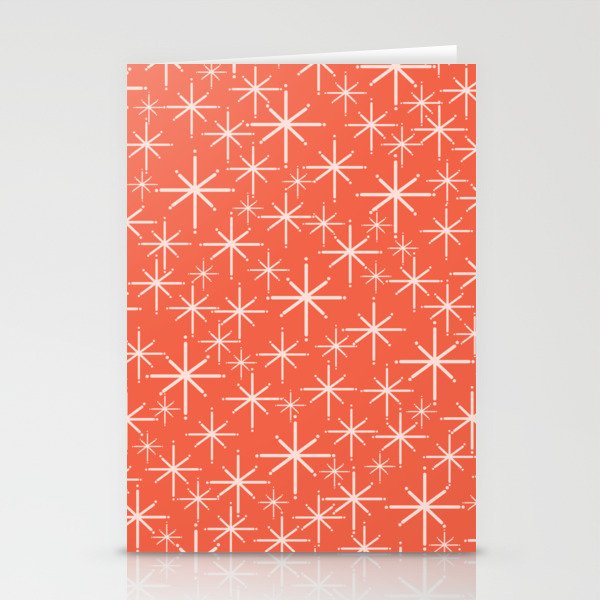 Midcentury Mod Retro Starbursts in Blush and Coral Orange  Stationery Card Gallery Image 1