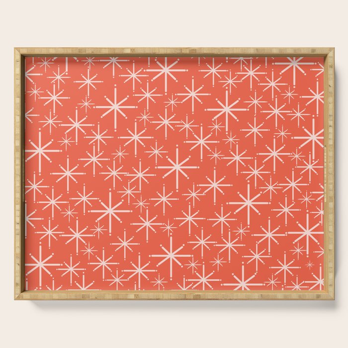 Midcentury Mod Retro Starbursts in Blush and Coral Orange  Serving Tray Gallery Image 1