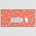 Midcentury Mod Retro Starbursts in Blush and Coral Orange  Desk Mat Gallery Image 1