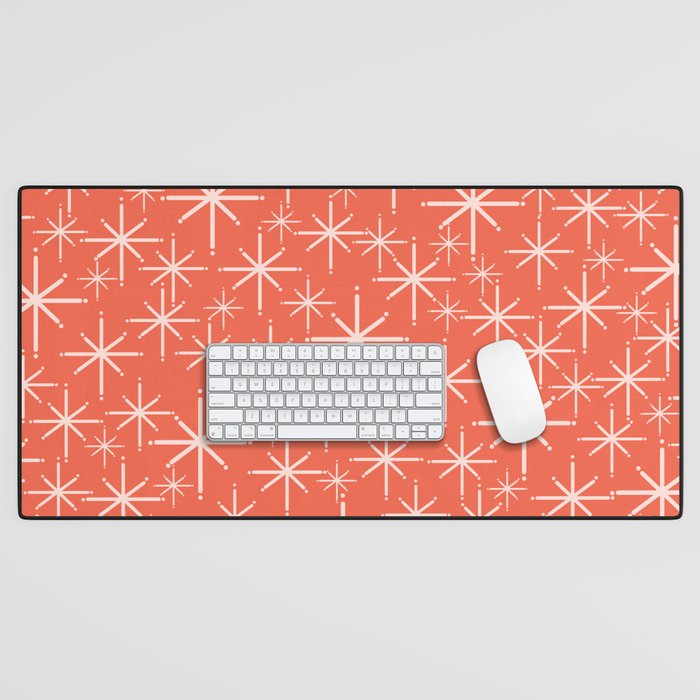 Midcentury Mod Retro Starbursts in Blush and Coral Orange  Desk Mat Gallery Image 1