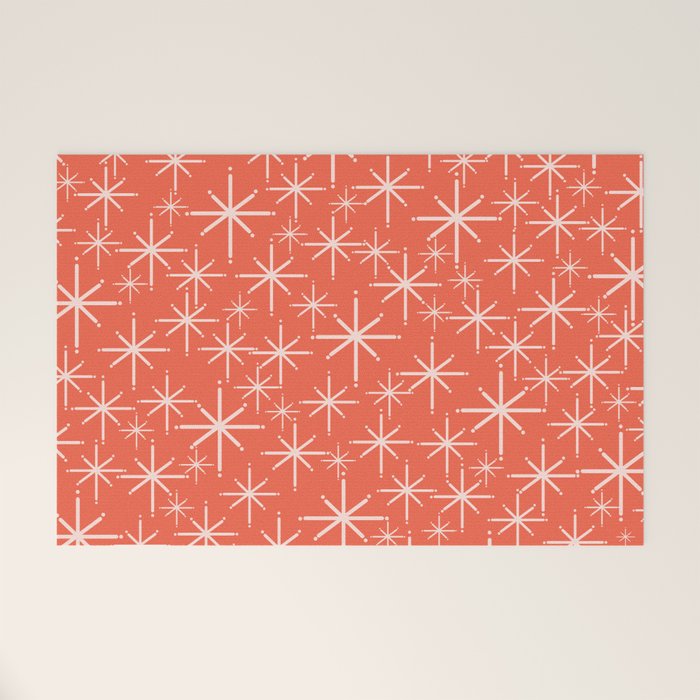 Midcentury Mod Retro Starbursts in Blush and Coral Orange  Welcome Mat Gallery Image 1