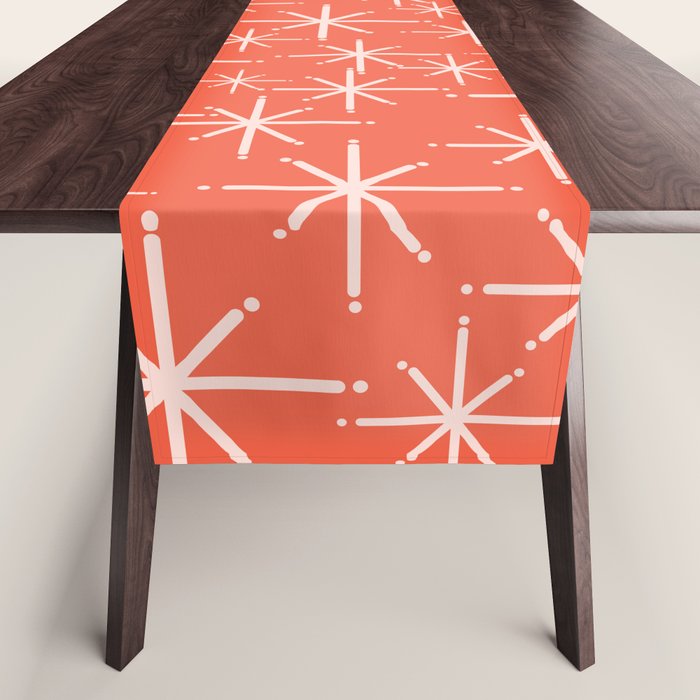 Midcentury Mod Retro Starbursts in Blush and Coral Orange  Table Runner Gallery Image 1