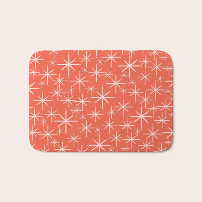 Midcentury Mod Retro Starbursts in Blush and Coral Orange  Bath Mat Gallery Image 1