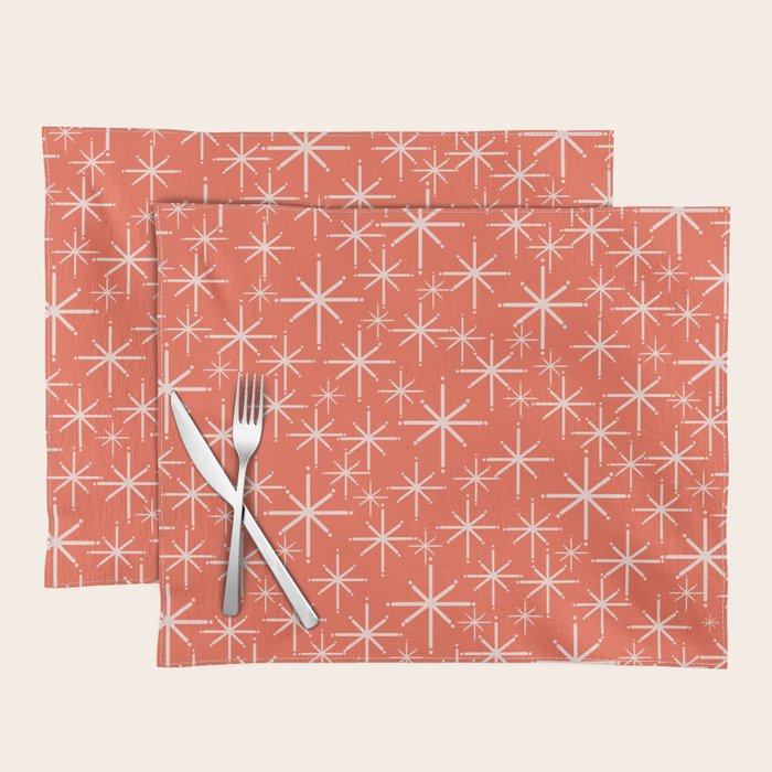 Midcentury Mod Retro Starbursts in Blush and Coral Orange  Placemat Gallery Image 1