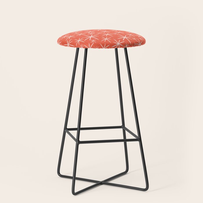 Midcentury Mod Retro Starbursts in Blush and Coral Orange  Stool Gallery Image 1