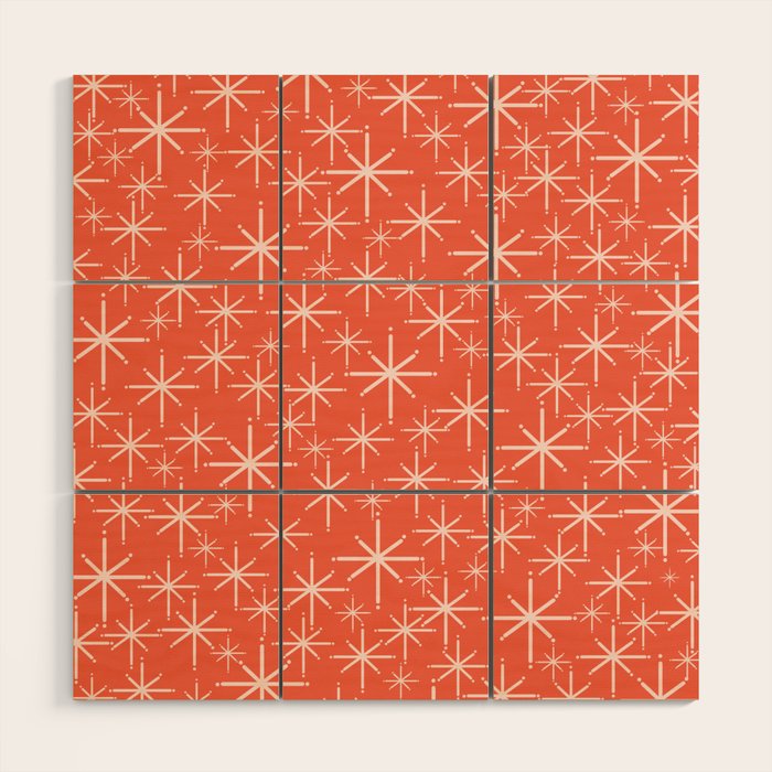 Midcentury Mod Retro Starbursts in Blush and Coral Orange  Wood Wall Art Gallery Image 2