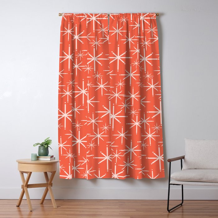 Midcentury Mod Retro Starbursts in Blush and Coral Orange  Window Curtain Gallery Image 1