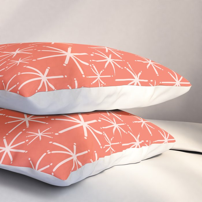 Midcentury Mod Retro Starbursts in Blush and Coral Orange  Pillow Sham Gallery Image 3