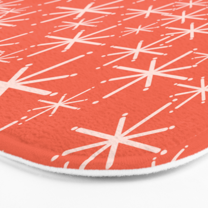 Midcentury Mod Retro Starbursts in Blush and Coral Orange  Bath Mat Gallery Image 3