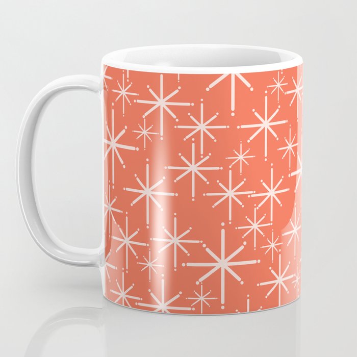 Midcentury Mod Retro Starbursts in Blush and Coral Orange  Coffee Mug Gallery Image 3