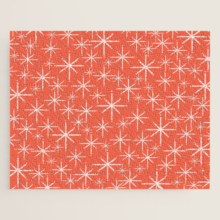 Midcentury Mod Retro Starbursts in Blush and Coral Orange  Jigsaw Puzzle Gallery Image 1