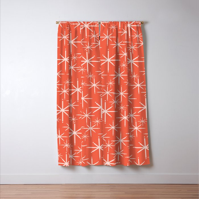 Midcentury Mod Retro Starbursts in Blush and Coral Orange  Window Curtain Gallery Image 3