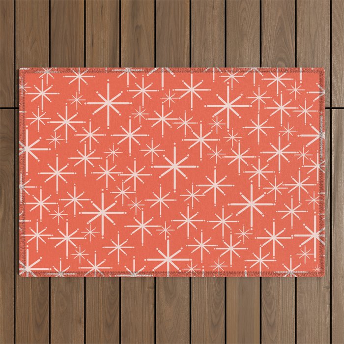 Midcentury Mod Retro Starbursts in Blush and Coral Orange  Outdoor Rug Gallery Image 1