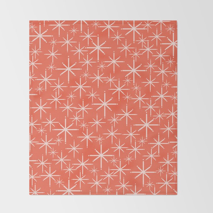 Midcentury Mod Retro Starbursts in Blush and Coral Orange  Throw Blanket Gallery Image 2