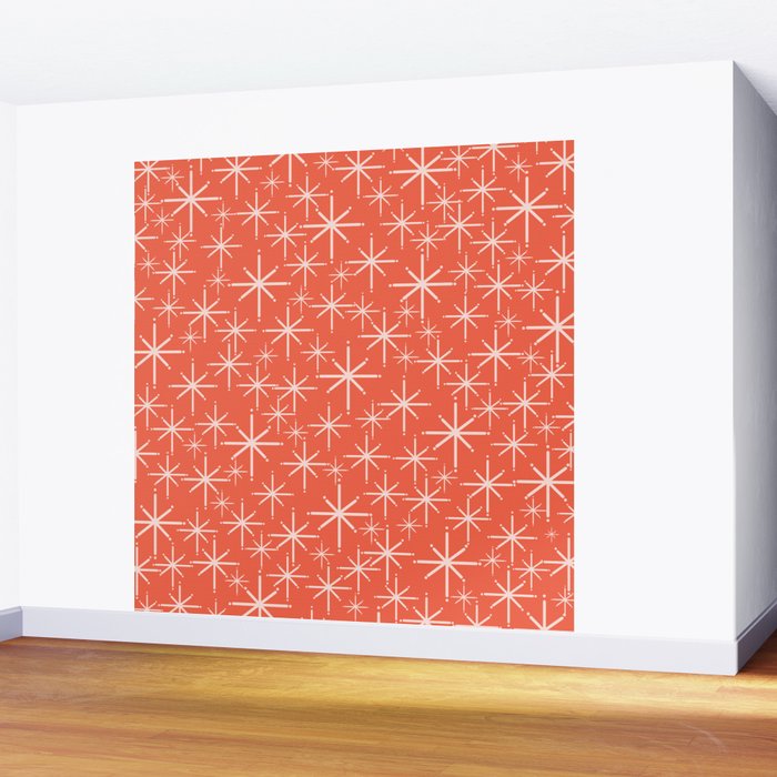 Midcentury Mod Retro Starbursts in Blush and Coral Orange  Wall Mural Gallery Image 2