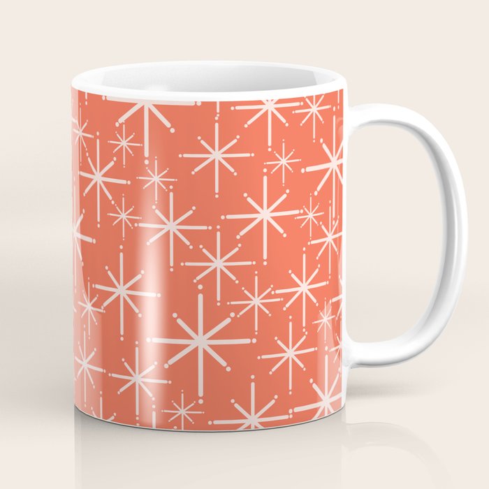 Midcentury Mod Retro Starbursts in Blush and Coral Orange  Coffee Mug Gallery Image 1