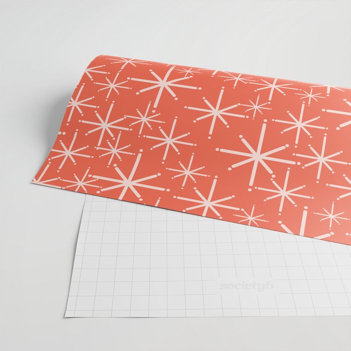 Midcentury Mod Retro Starbursts in Blush and Coral Orange  Wrapping Paper Gallery Image 2