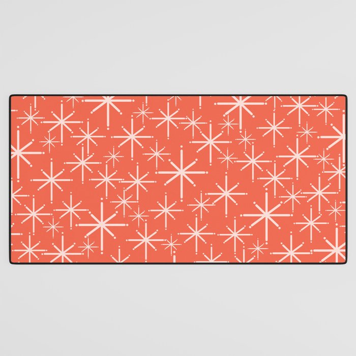 Midcentury Mod Retro Starbursts in Blush and Coral Orange  Desk Mat Gallery Image 3