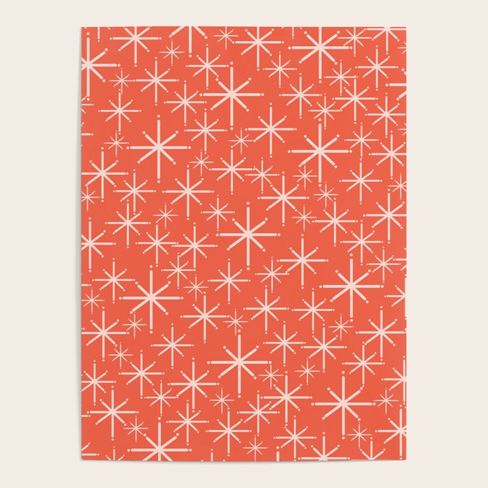 Midcentury Mod Retro Starbursts in Blush and Coral Orange  Poster Gallery Image 1