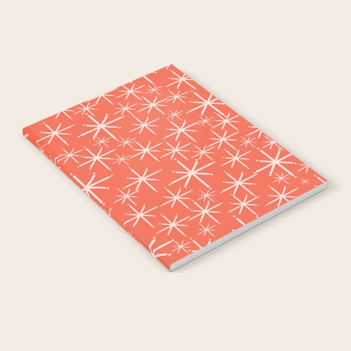 Midcentury Mod Retro Starbursts in Blush and Coral Orange  Notebook Gallery Image 2