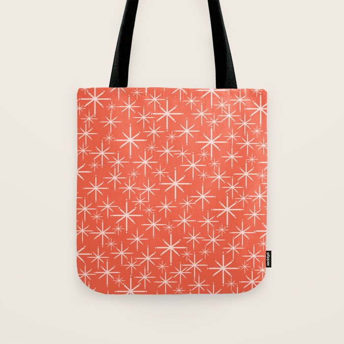 Midcentury Mod Retro Starbursts in Blush and Coral Orange  Tote Bag Gallery Image 1
