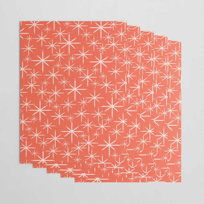 Midcentury Mod Retro Starbursts in Blush and Coral Orange  Wrapping Paper Gallery Image 3