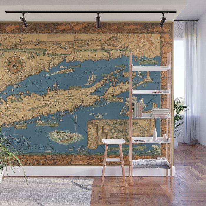 Long Island map.-Vintage Pictorial Map Wall Mural Gallery Image 1