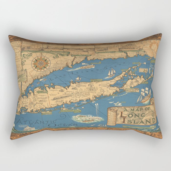 Long Island map.-Vintage Pictorial Map Rectangular Pillow Gallery Image 2