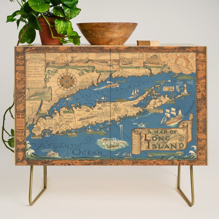 Long Island map.-Vintage Pictorial Map Credenza Gallery Image 1