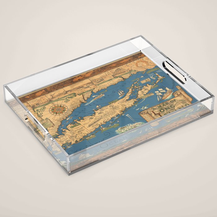 Long Island map.-Vintage Pictorial Map Acrylic Tray Gallery Image 1