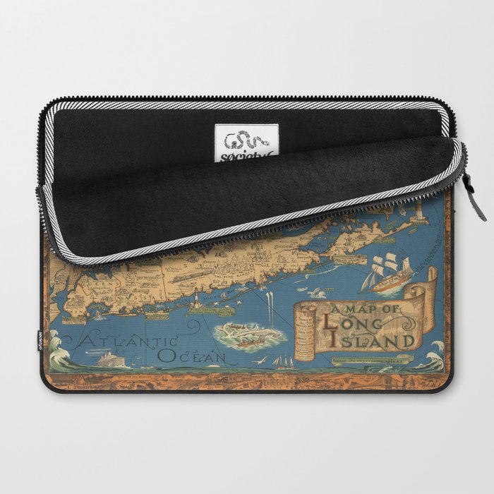 Long Island map.-Vintage Pictorial Map Laptop Sleeve Gallery Image 2