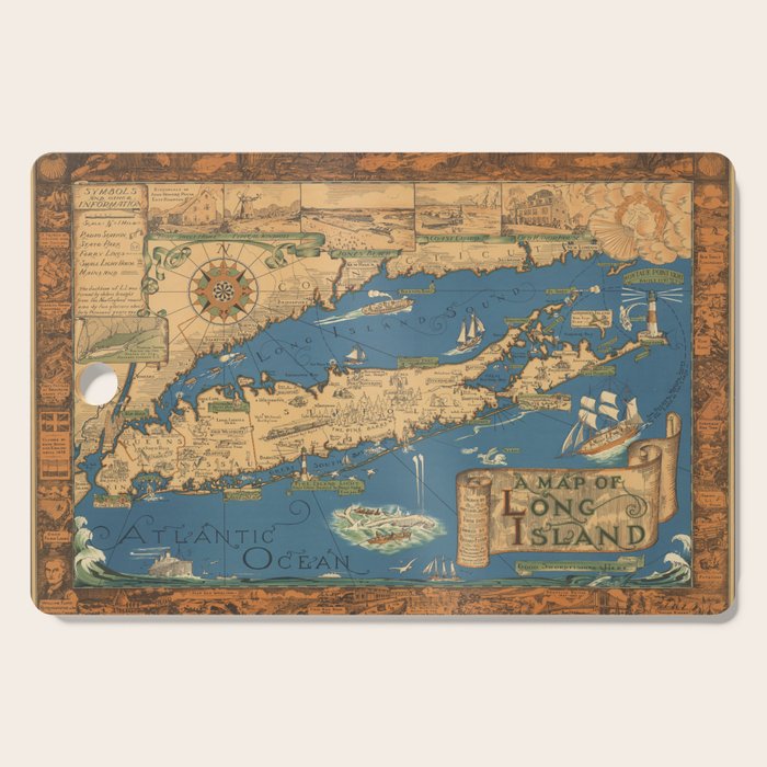 Long Island map.-Vintage Pictorial Map Cutting Board Gallery Image 1