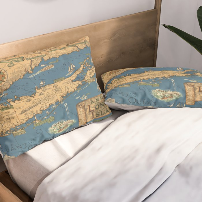 Long Island map.-Vintage Pictorial Map Pillow Sham Gallery Image 2