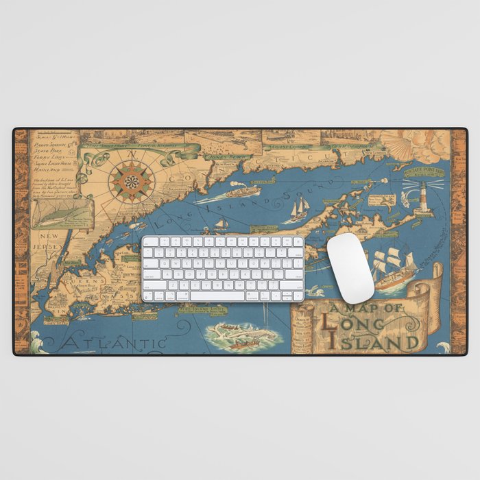 Long Island map.-Vintage Pictorial Map Desk Mat Gallery Image 1