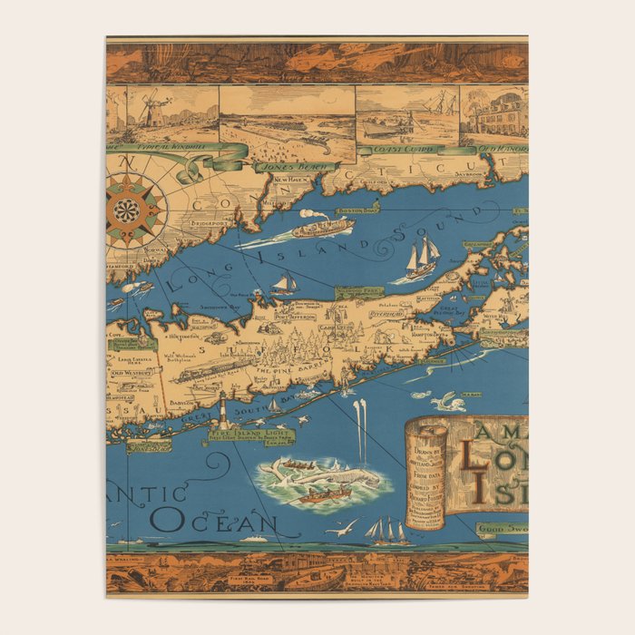 Long Island map.-Vintage Pictorial Map Poster Gallery Image 4