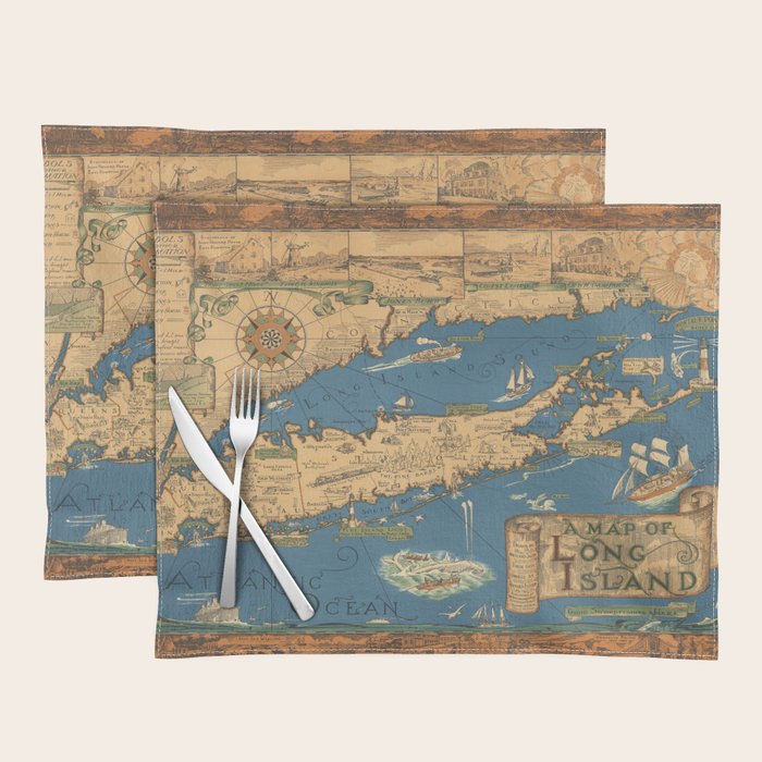 Long Island map.-Vintage Pictorial Map Placemat Gallery Image 1