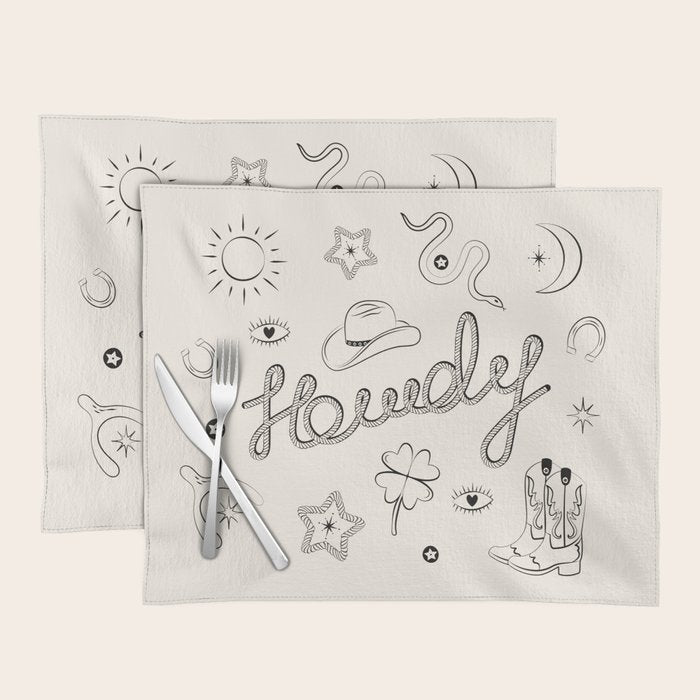 Howdy. Black and White Good Luck Charms Placemat Gallery Image 1