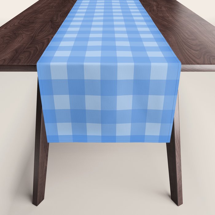 Gingham Check Pattern in Double Light Blue Table Runner Gallery Image 1
