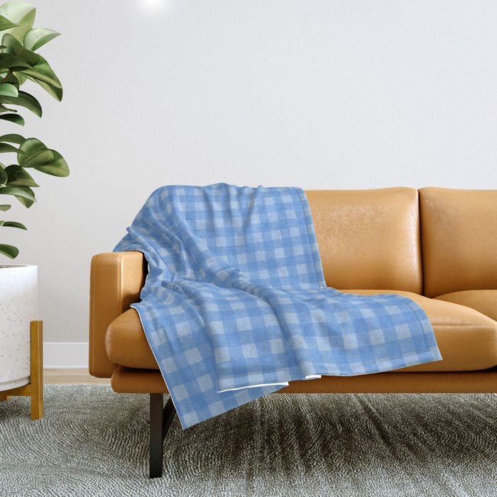Gingham Check Pattern in Double Light Blue Throw Blanket Gallery Image 1