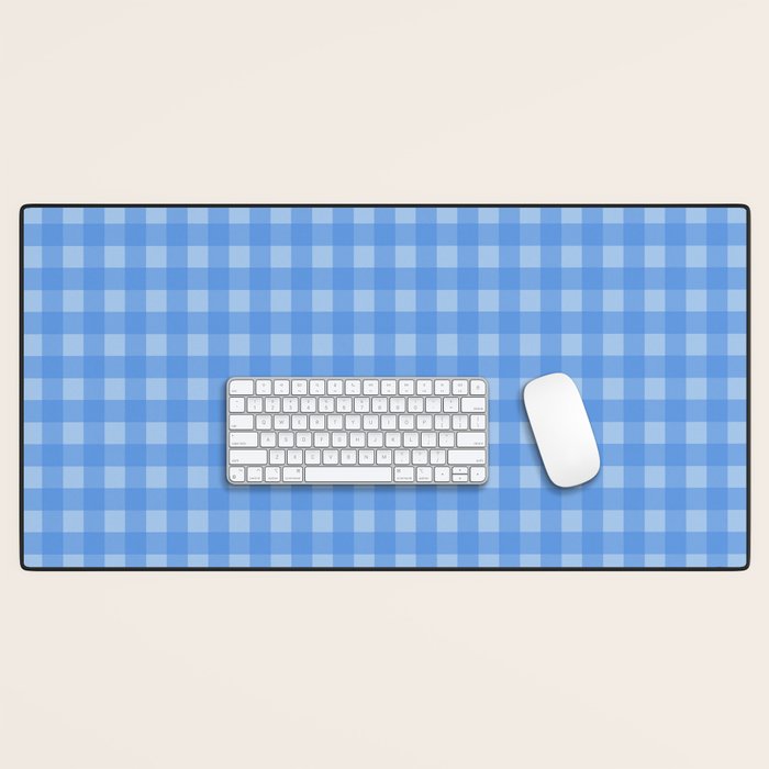 Gingham Check Pattern in Double Light Blue Desk Mat Gallery Image 1