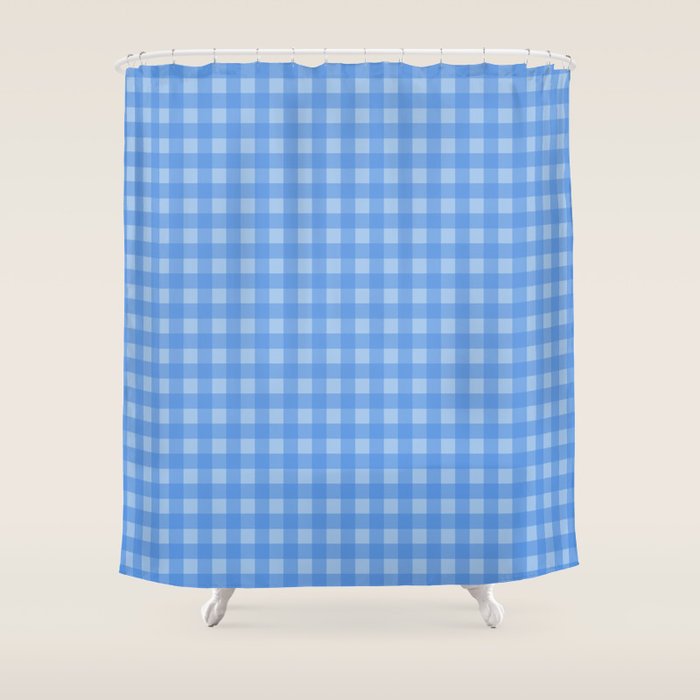 Gingham Check Pattern in Double Light Blue Shower Curtain Gallery Image 1