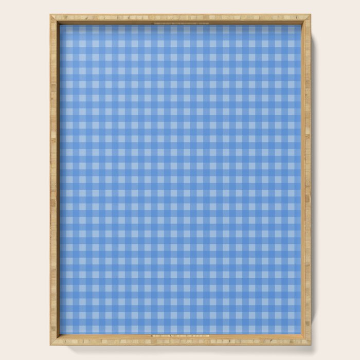 Gingham Check Pattern in Double Light Blue Serving Tray Gallery Image 1