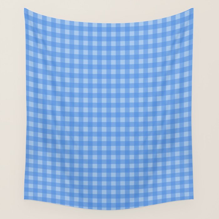 Gingham Check Pattern in Double Light Blue Wall Tapestry Gallery Image 4
