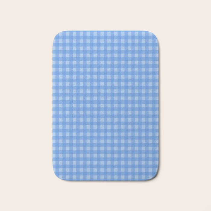 Gingham Check Pattern in Double Light Blue Bath Mat Gallery Image 1